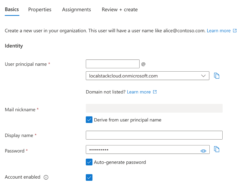 Creating a new user in Entra ID